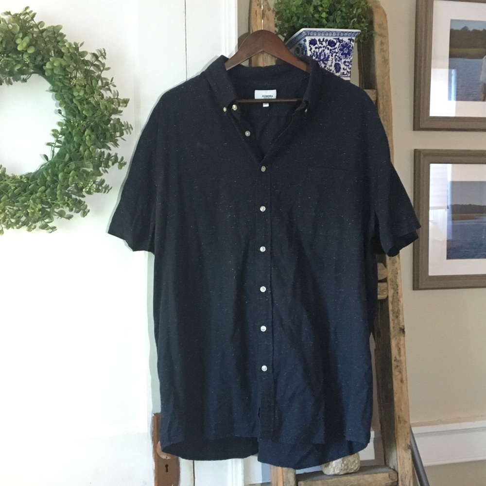 Sonoma Blue and White Short Sleeve Button Down Shirt XXL